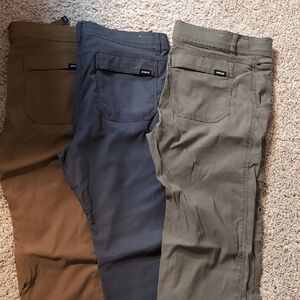 Prana Men's Stretch Pants - Tan, Blue, Olive, 34/32, 3 Pairs
